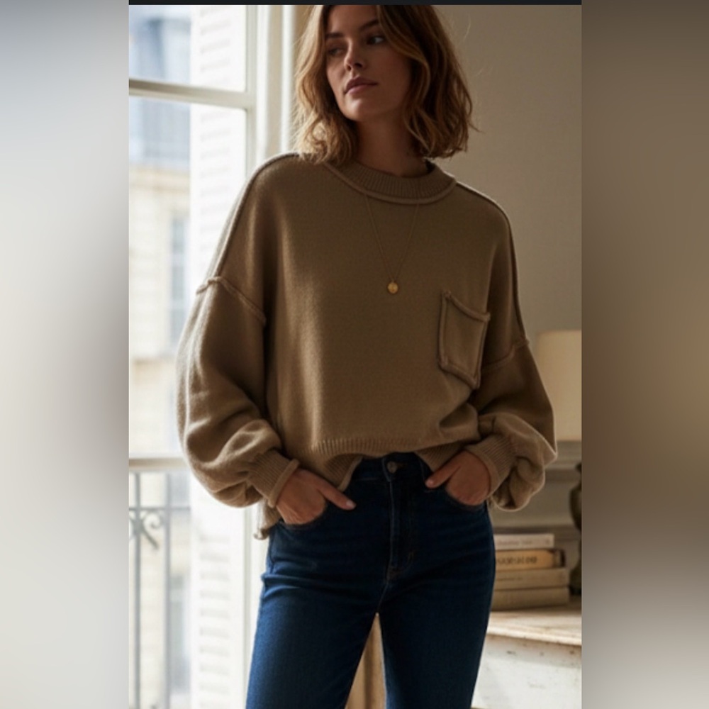 POL Cozy tan Knit Sweater - 100% Cotton - Size M